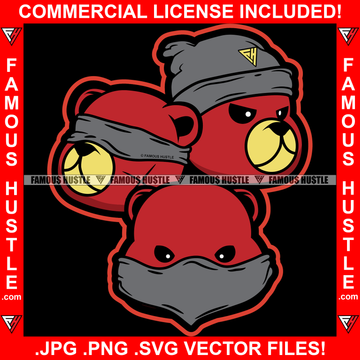 Three Gangster Teddy Bear Black Cover Mask Eyes Lips Ear Watch Listen Speak Hip Hop Rap Rapper Plug Trap Street Hood Ghetto Swag Thug Hustler Hustling Flex Drip Boss Famous Thug Art Graphic Design Logo T-Shirt Print Printing JPG PNG SVG Vector Cut File